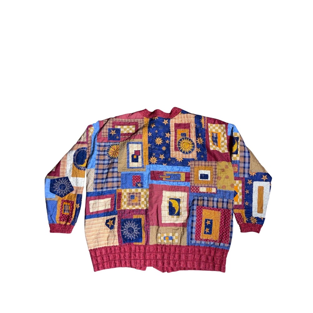 VTG Quilted Patchwork Celestial Jacket XL Sun Moon Stars Wearable Art Whimsigoth - Picture 11 of 13